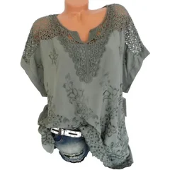 Women's Lace V-Neck Embroidered Batwing Blouse-3