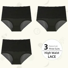 Plus Size Women's Lace High-Waist Briefs Solid Color Panties-14
