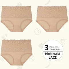 Plus Size Women's Lace High-Waist Briefs Solid Color Panties-15