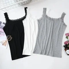 Modal Lace-Trim Seamless Sleeveless White Camisole for Women Spring Summer Base Layer-7