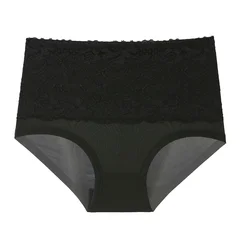 Plus Size Women's Lace High-Waist Briefs Solid Color Panties-10