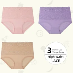 Plus Size Women's Lace High-Waist Briefs Solid Color Panties-20