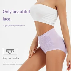 Plus Size Women's Lace High-Waist Briefs Solid Color Panties-5