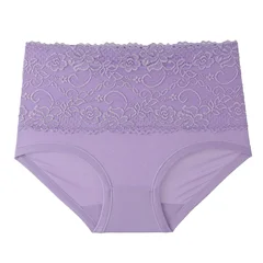Plus Size Women's Lace High-Waist Briefs Solid Color Panties-13