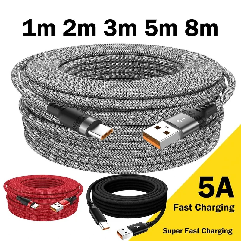 USB-C 5A Charging Cable, 3m/5m/8m