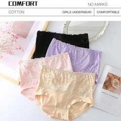 Plus Size Women's Lace High-Waist Briefs Solid Color Panties-6