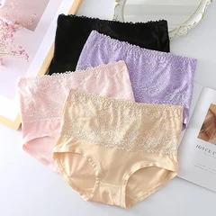 Plus Size Women's Lace High-Waist Briefs Solid Color Panties-9