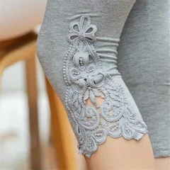 Women's Lace Hollow-Out Mid-Length Capri Pants Fitted Base Layer Pants-4