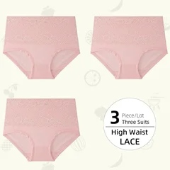 Plus Size Women's Lace High-Waist Briefs Solid Color Panties-16