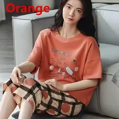 Women's Cartoon Print Short Sleeve Shorts Casual Home Pajama Set 2-Piece Plus Size-6