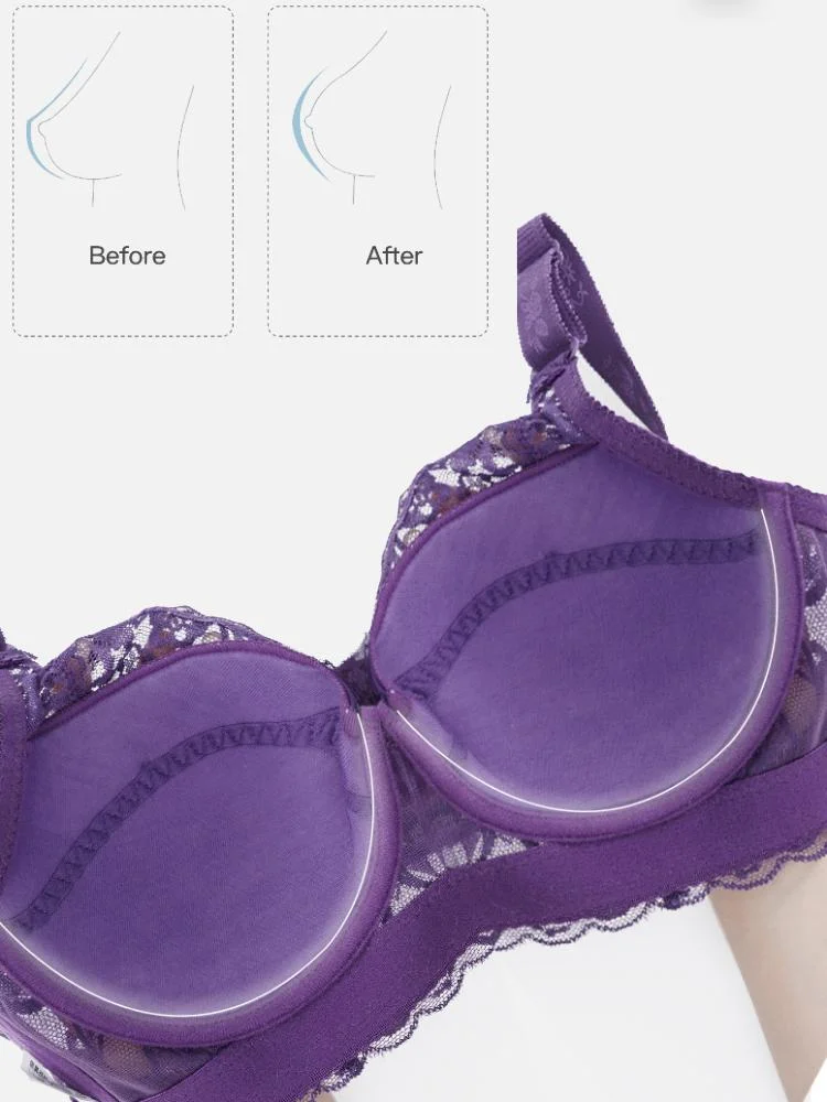 Sujetador push-up con aros de encaje floral fino y cómodo en color liso para mujer de talla grande — Imagen de detalle del producto 3