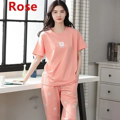 Women's Cartoon Print Short Sleeve Shorts Casual Home Pajama Set 2-Piece Plus Size-4
