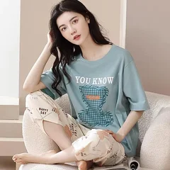 Women's Cartoon Print Short Sleeve Shorts Casual Home Pajama Set 2-Piece Plus Size-12