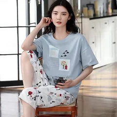 Women's Cartoon Print Short Sleeve Shorts Casual Home Pajama Set 2-Piece Plus Size-11