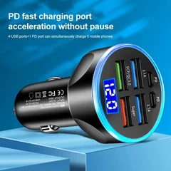6-Port USB Car Charger, 4 USB + 2 PD, QC3.0-6