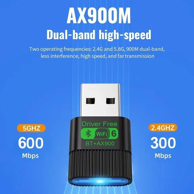 WiFi 6, Bluetooth 5.4, 900 Mbit/s, Dual-Band 2,4 GHz und 5 GHz, USB-WLAN-Adapter, treiberlos