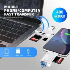 Lettore di schede 6 in 1, trasferimento ad alta velocità 5Gbps, adattatore flash drive Type C OTG SD TF USB 3.0 Micro USB-6