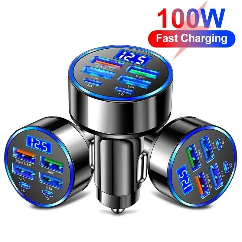 6-Port USB Car Charger, 4 USB + 2 PD, QC3.0