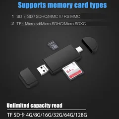 Lettore di schede 6 in 1, trasferimento ad alta velocità 5Gbps, adattatore flash drive Type C OTG SD TF USB 3.0 Micro USB-2