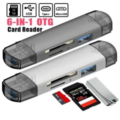 Leitor de cartão multifuncional 6 em 1 adaptador USB 3.0 para Type C e Micro OTG compatível com cartão TF, cartão SD e pen drive para notebook, celular Android e tablet-15