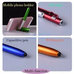 4-in-1 Folding Ballpoint Pen Touch Stylus Flashlight Tablet Phone Stand-2