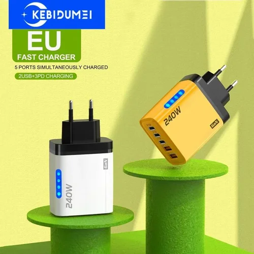 240W PD USB 5-Port Wall Charger Fast Charging Adapter EU Plug