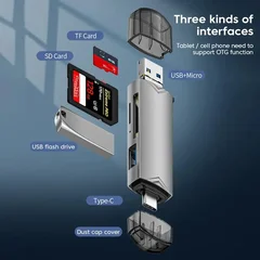 Leitor de cartão multifuncional 6 em 1 adaptador USB 3.0 para Type C e Micro OTG compatível com cartão TF, cartão SD e pen drive para notebook, celular Android e tablet-2