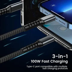 3-in-1 USB-C, Micro USB & Lightning Cable, 100W, 1.2m-8