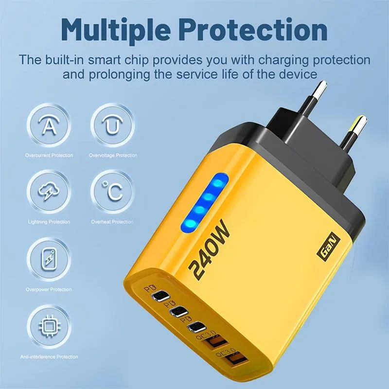 240W PD USB 5-Port Wall Charger Fast Charging Adapter EU Plug — Product detail image 3