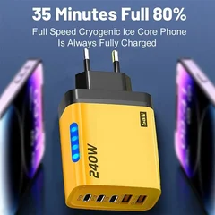 240W PD USB 5-Port Wall Charger Fast Charging Adapter EU Plug-3