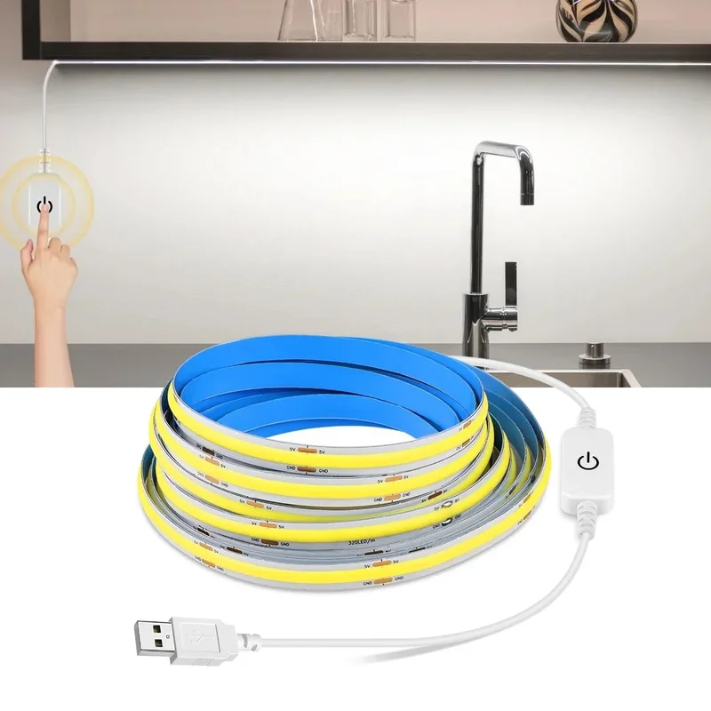 USB 5V COB Dimmable LED Strip with Touch Switch