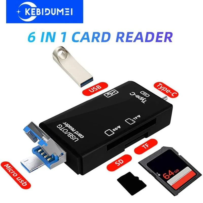 6-in-1 USB-C OTG SD/TF Card Reader, 5Gbps USB 3.0