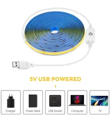 USB 5V COB Dimmable LED Strip with Touch Switch-6
