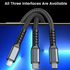 3-in-1 USB-C, Micro USB & Lightning Cable, 100W, 1.2m-5