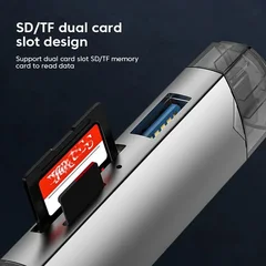Leitor de cartão multifuncional 6 em 1 adaptador USB 3.0 para Type C e Micro OTG compatível com cartão TF, cartão SD e pen drive para notebook, celular Android e tablet-6