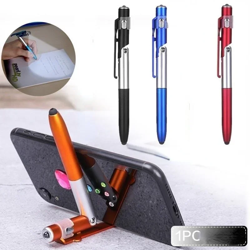 4-in-1 Folding Ballpoint Pen Touch Stylus Flashlight Tablet Phone Stand
