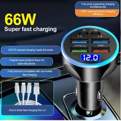 6-Port USB Car Charger, 4 USB + 2 PD, QC3.0-4