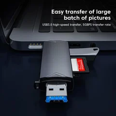 Leitor de cartão multifuncional 6 em 1 adaptador USB 3.0 para Type C e Micro OTG compatível com cartão TF, cartão SD e pen drive para notebook, celular Android e tablet-5