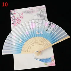 Silk Folding Fan with Bamboo Ribs & Tassel-14