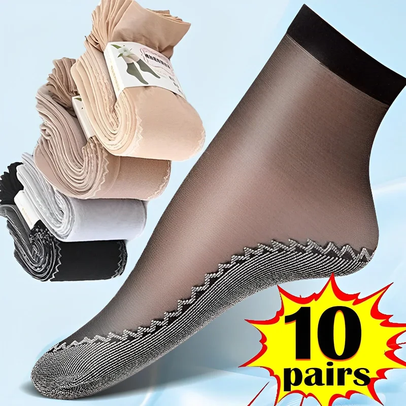 Women's Summer Ultra-Thin Transparent Cotton Silk Lace Patchwork Crystal Short Socks