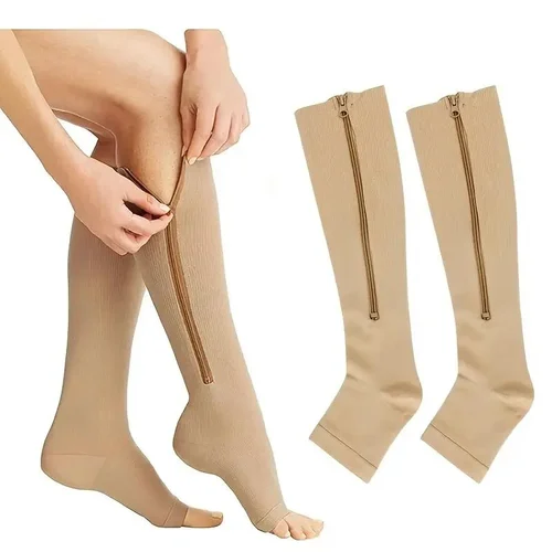 Unisex Open-Toe Side Zipper Knee-High Compression Socks