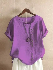 Women's Pure Cotton Solid Color Button Shirt for Spring and Autumn-13