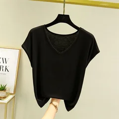 Women's Summer Modal V-Neck Basic Loose T-Shirt Base Layer Top-5