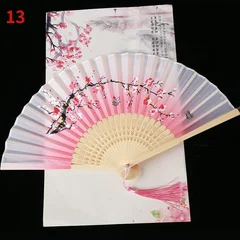 Silk Folding Fan with Bamboo Ribs & Tassel-17