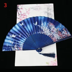 Silk Folding Fan with Bamboo Ribs & Tassel-7