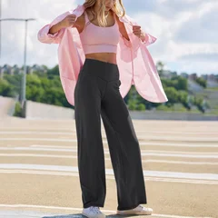 YYFS Women's Fashion Casual Solid Color Printed High Waist Pants Cropped Pants-3