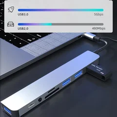 8-in-1 USB-C Hub with SD/TF & 3.5mm Audio, 5Gbps-3