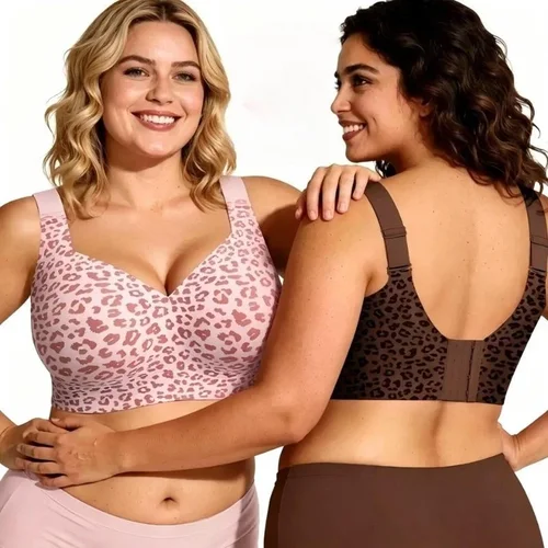Leopard Print Seamless Wireless Gel Cup Plus Size Comfortable Everyday Bra