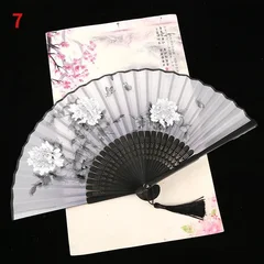 Silk Folding Fan with Bamboo Ribs & Tassel-11