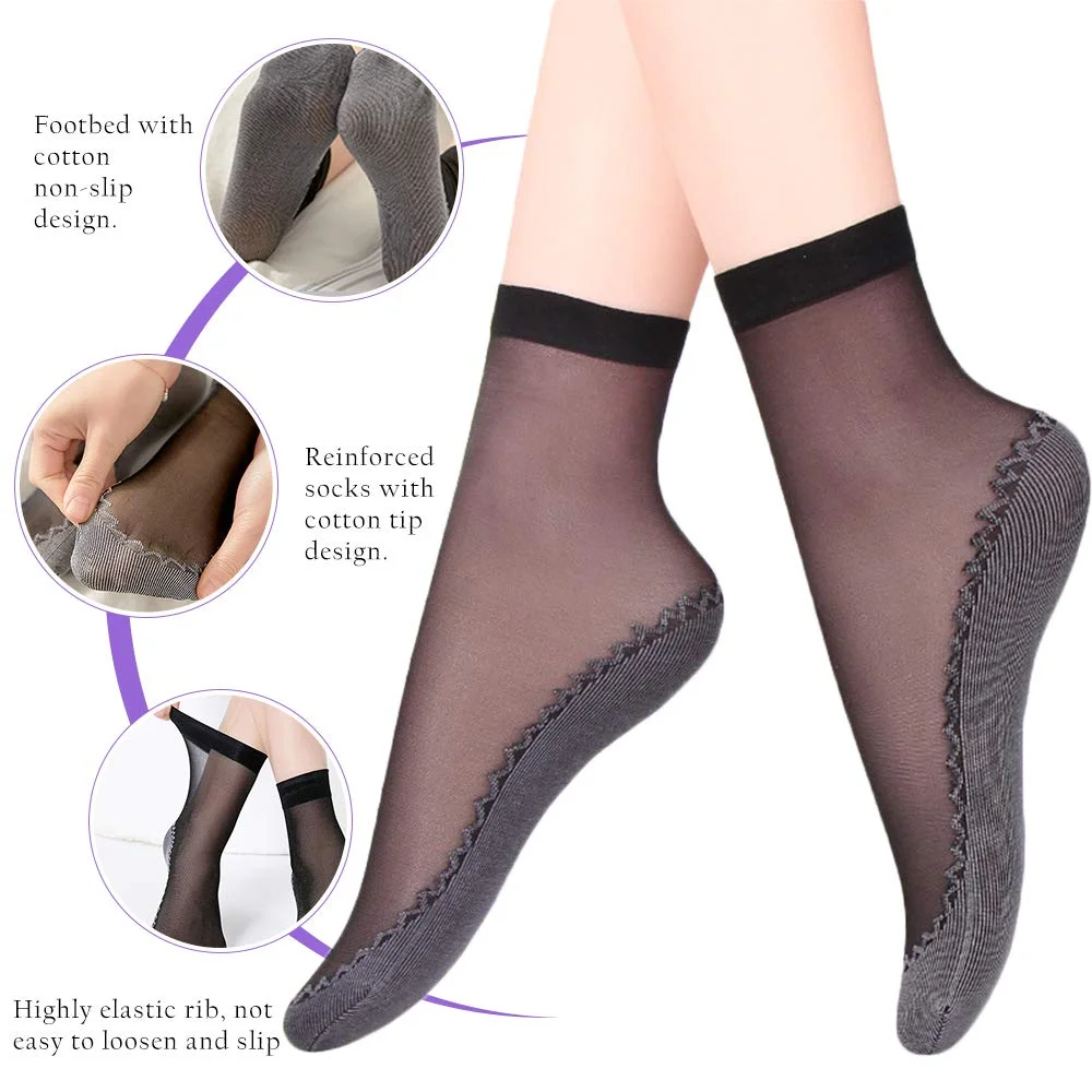 Women's Summer Ultra-Thin Transparent Cotton Silk Lace Patchwork Crystal Short Socks — Product detail image 4